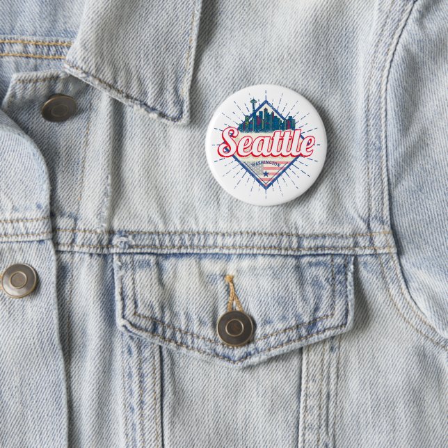 Seattle Washington United States City Skyline USA 6 Cm Round Badge (In Situ)