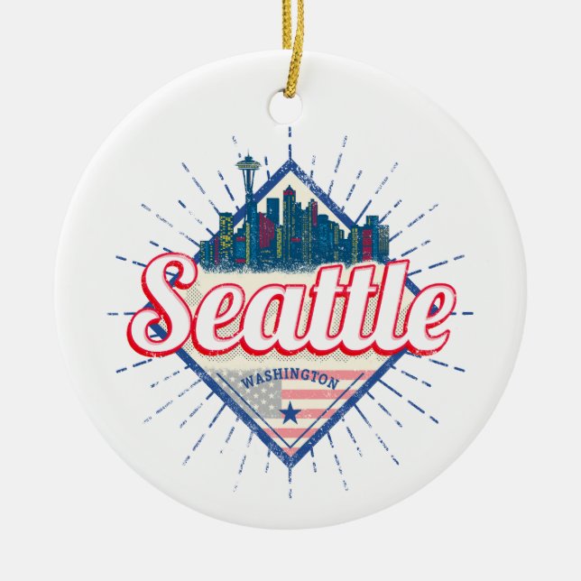 Seattle Washington United States City Skyline USA Ceramic Tree Decoration (Front)