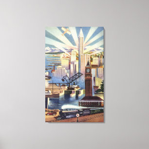 Seattle, Washington - View of Downtown Canvas Print