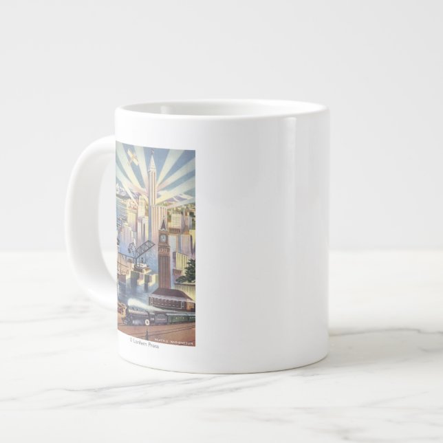 Seattle, Washington - View of Downtown Large Coffee Mug (Front Left)
