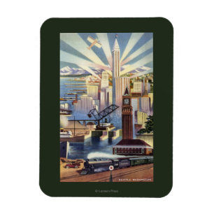 Seattle, Washington - View of Downtown Magnet