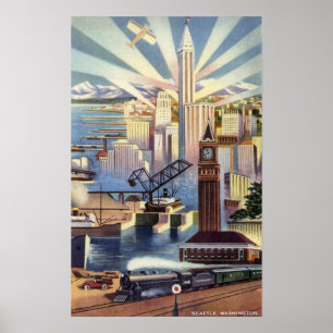 Seattle, Washington - View of Downtown Poster