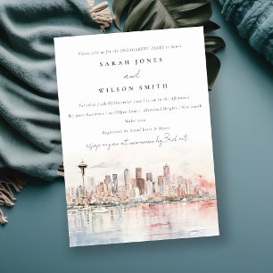 Seattle Washington Watercolor Landscape Engagement Invitation