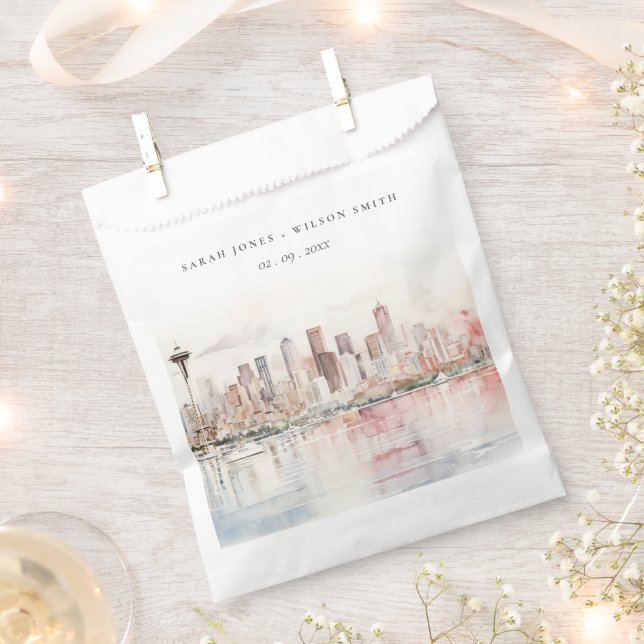 Seattle, Washington Watercolor Landscape Wedding Favour Bags (Clipped)