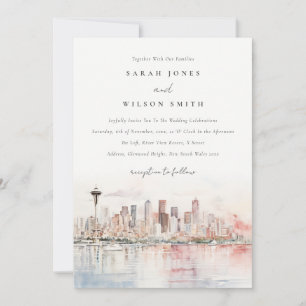 Seattle, Washington Watercolor Landscape Wedding Invitation