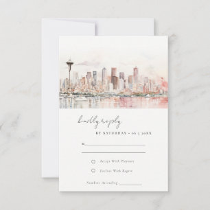 Seattle Washington Watercolor Landscape Wedding RSVP Card
