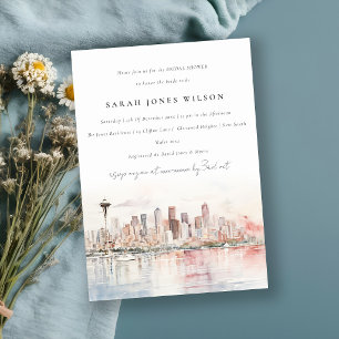 Seattle Washington Watercolor Scape Bridal Shower Invitation