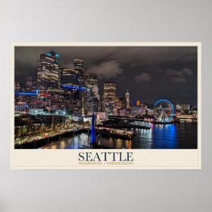 Seattle Waterfront and Great Wheel Poster