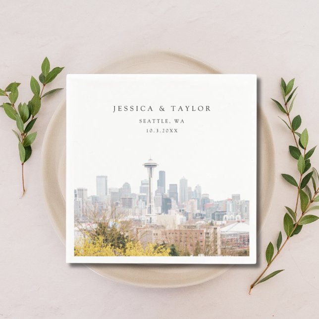 Seattle Wedding Custom Cocktail Napkins (Seattle Wedding Napkin)