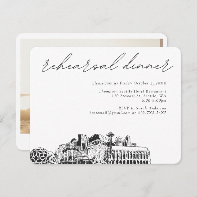 Seattle Wedding Rehearsal Invite Enclosure Card (Front/Back)
