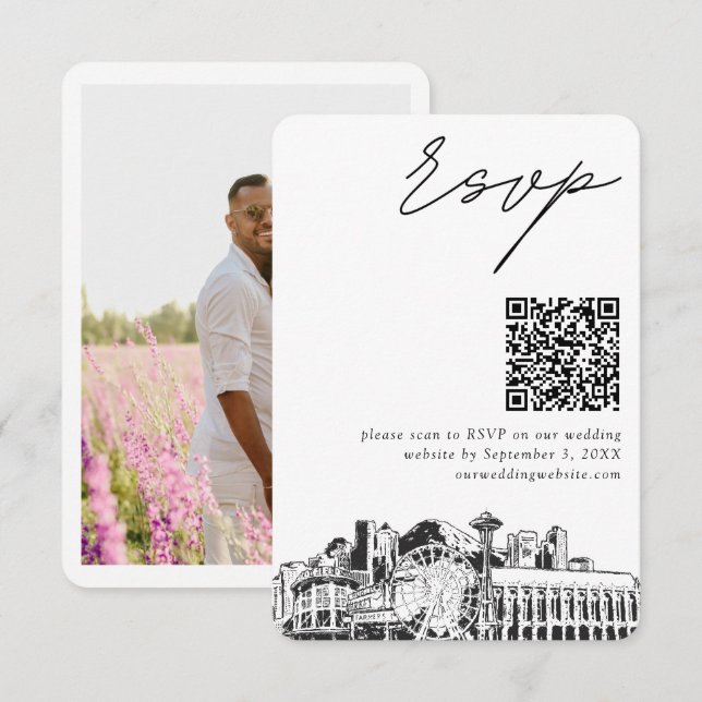 Seattle Wedding RSVP QR Code Small Enclosure Card (Front/Back)