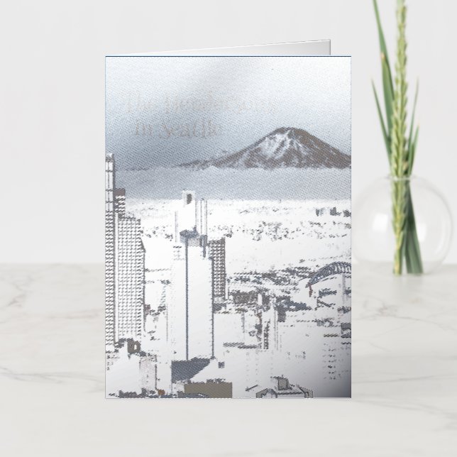 Seattle with Mount Rainier Photography Foil Greeting Card (Front)