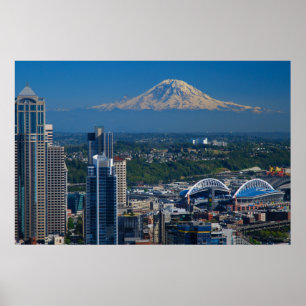 Seattle with Mount Rainier Photography Poster