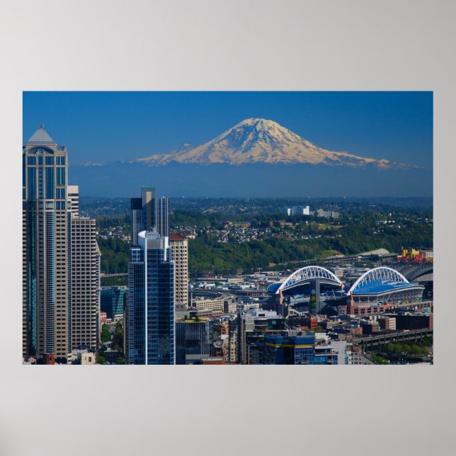 Seattle with Mount Rainier Photography Poster (Front)