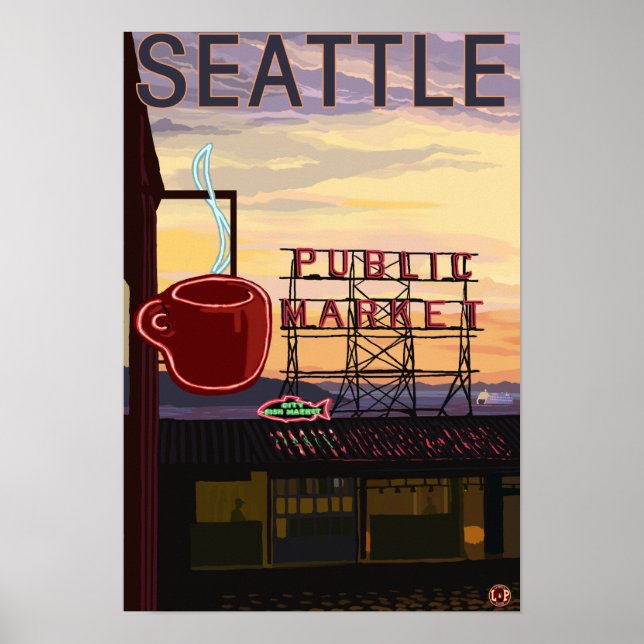 SeattlePike Place Market Sign and Water View (Front)