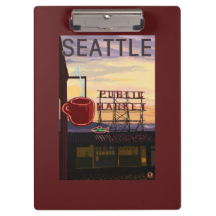 SeattlePike Place Market Sign and Water View Clipboard