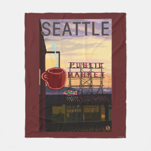 SeattlePike Place Market Sign and Water View Fleece Blanket