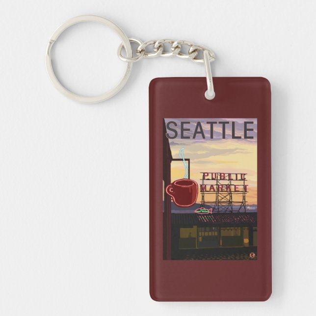 SeattlePike Place Market Sign and Water View Key Ring (Front)