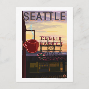 SeattlePike Place Market Sign and Water View Postcard