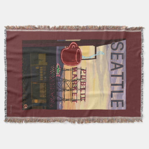 SeattlePike Place Market Sign and Water View Throw Blanket