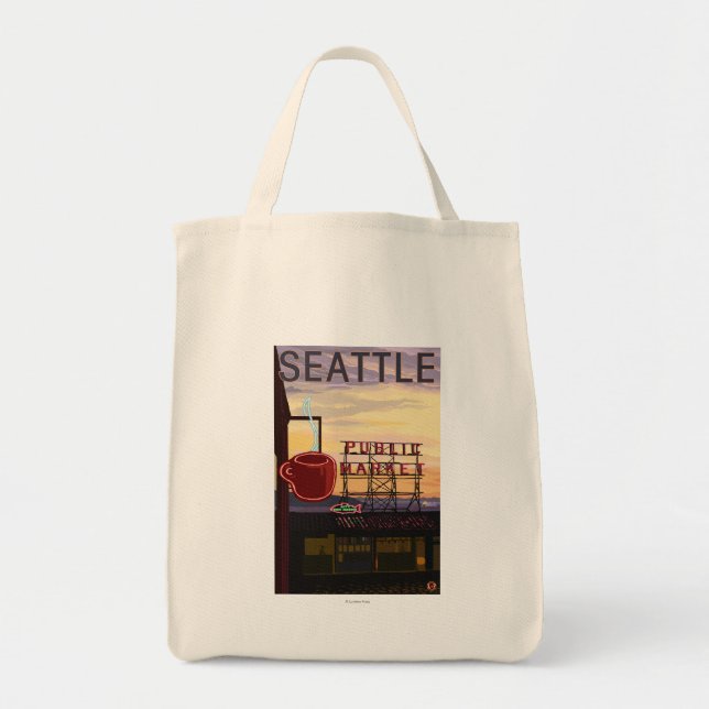 SeattlePike Place Market Sign and Water View Tote Bag (Front)