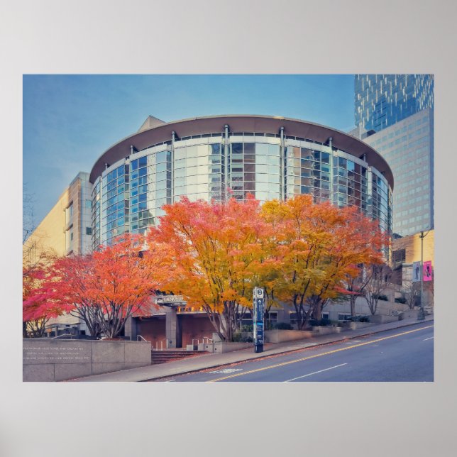 Seattle's Benaroya Hall in Autumn Poster (Front)