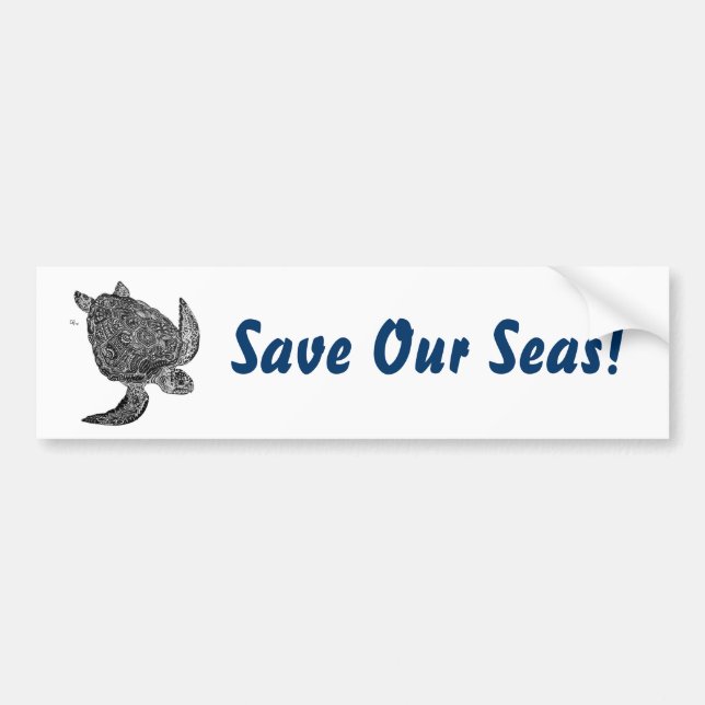 SeaTurtle, Save Our Seas! Bumper Sticker (Front)