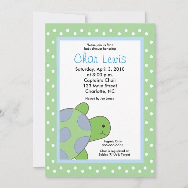 Seaturtle Turtles Baby Shower 5 x 7 invite (Front)