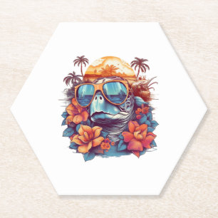 Seaturtle with sunglasses at the beach Copy Paper Coaster