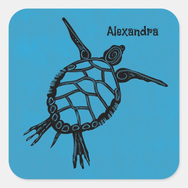 Seaturtle  Woodcut Square Sticker (Front)