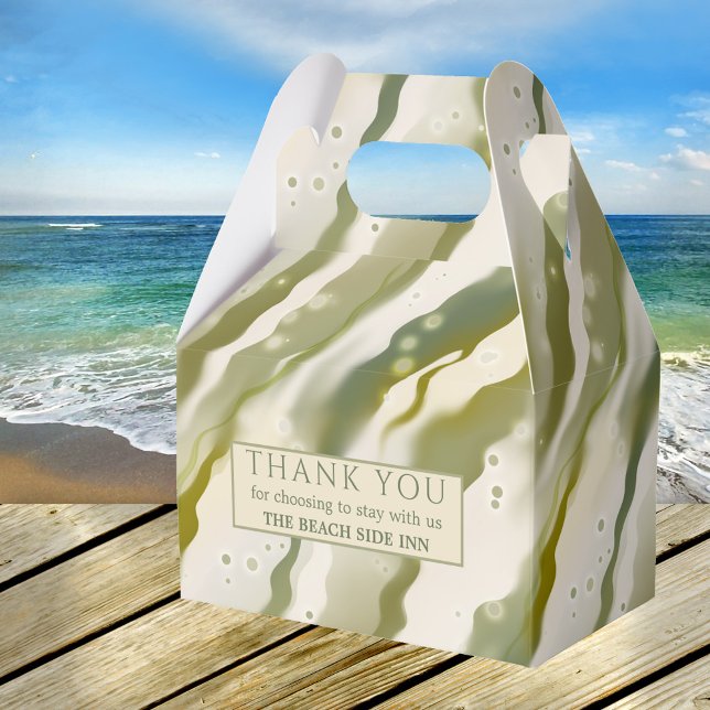 Seaweed Abstract Green Art Thank You Favour Box (Modern design beach style gift box showing a green abstract painting with light sparkles on seaweed)