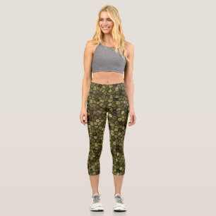 Seaweed and Juniper Cobbled Patchwork Terrazo Patt Capri Leggings