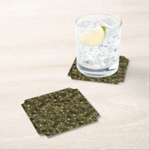 Seaweed and Juniper Cobbled Patchwork Terrazo Patt Paper Coaster