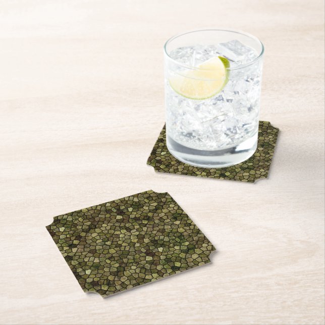 Seaweed and Juniper Cobbled Patchwork Terrazo Patt Paper Coaster (Insitu)