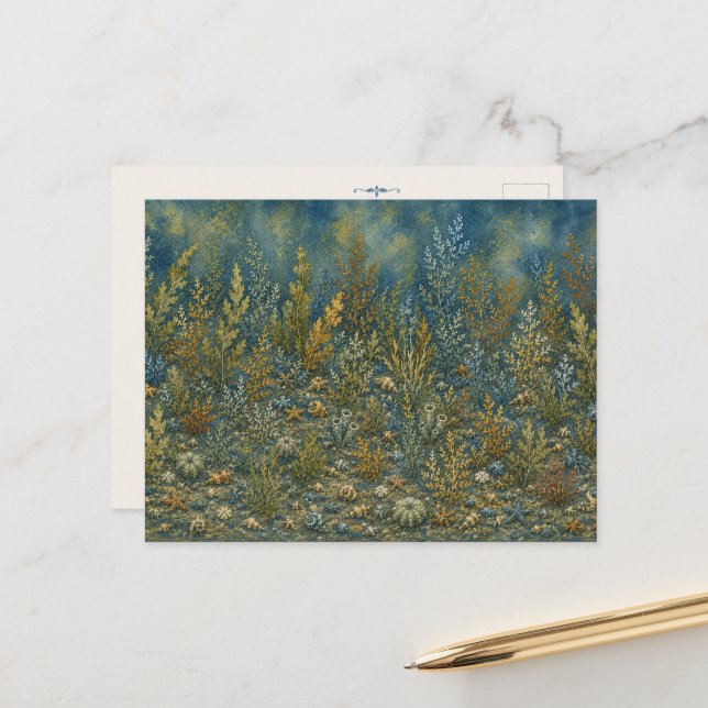 Seaweed and Reef Ocean Watercolour Postcard (Front/Back In Situ)
