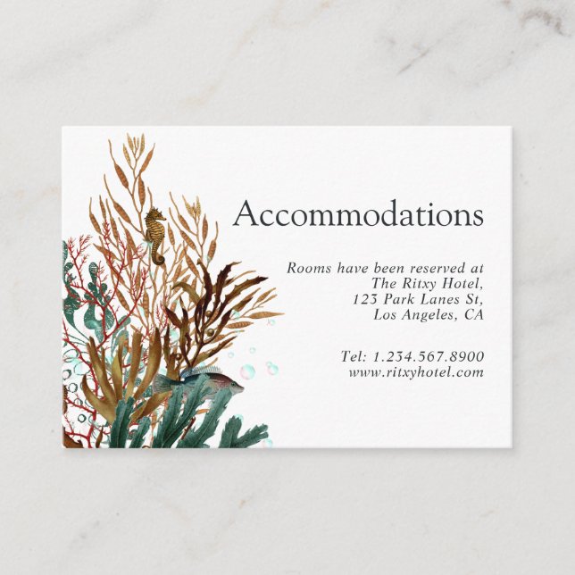 Seaweed Beach Themed Wedding Accommodations Enclosure Card (Front)