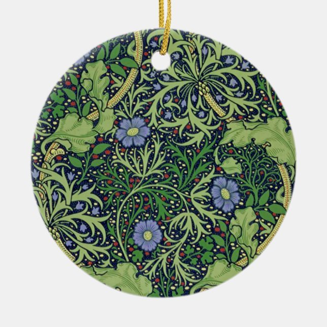Seaweed cobalt thyme - William Morris Ceramic Tree Decoration (Front)