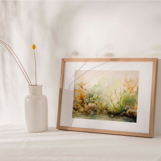 Seaweed Kelp Garden Watercolor Print (Captivating watercolor print portraying vibrant seaweed and kelp gardens beneath the sea's surface.)