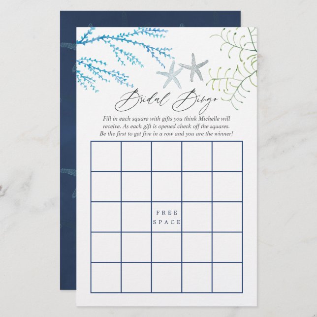 Seaweed Nautical Shower Bingo Game (Front/Back)