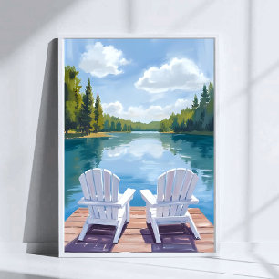 Sebago Lake Maine   Adirondack Chair Painting Poster