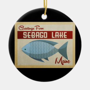 Sebago Lake Maine Fish Vintage Travel Ceramic Tree Decoration
