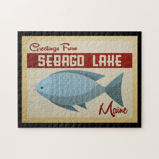 Sebago Lake Maine Fish Vintage Travel Jigsaw Puzzle (Horizontal)