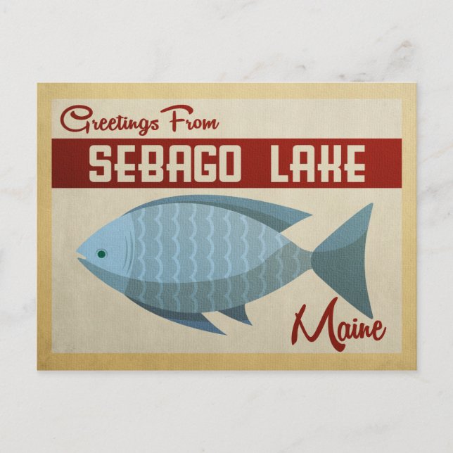 Sebago Lake Maine Fish Vintage Travel Postcard (Front)