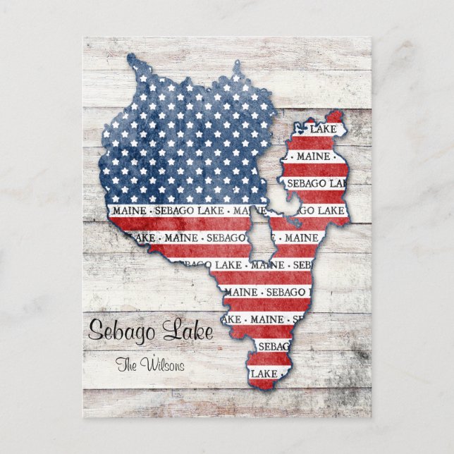 Sebago Lake Maine Map Postcard (Front)