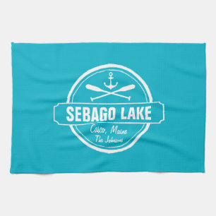 SEBAGO LAKE MAINE PERSONALIZED TOWN AND NAME TEA TOWEL