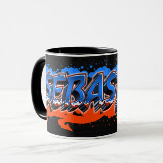 Sebastian First Name Graffiti blue orange cup