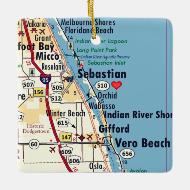 Sebastian Florida Map Ceramic Ornament (Front)
