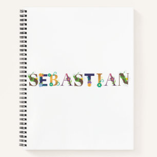 SÉBASTIAN Name Art With Flowers Embroidered Notebook