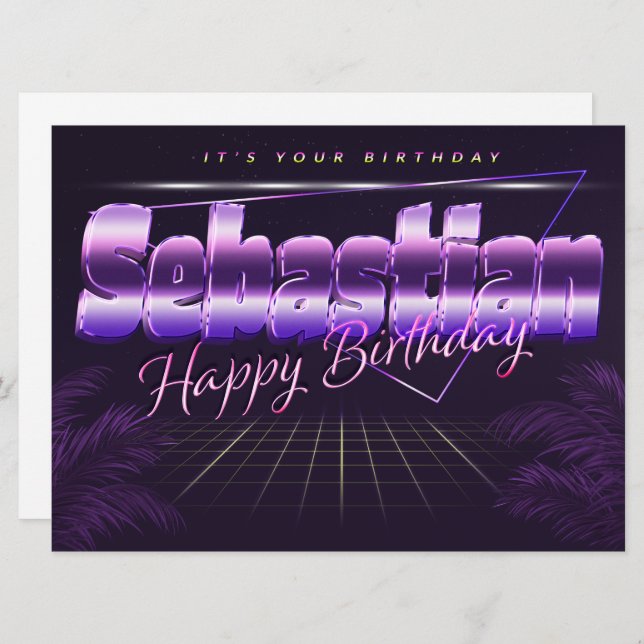 Sebastian Name First name pura retro card Birthday (Front/Back)