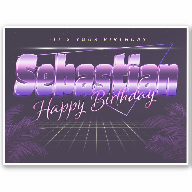 Sebastian Name First name retro Sticker Birthday (Front)